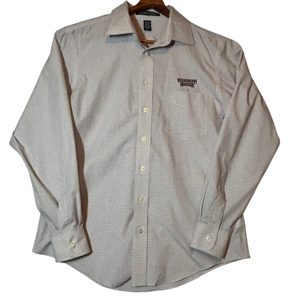 Devon & Jones Mens Size M Mississippi State Button Down Cotton Blend Checked